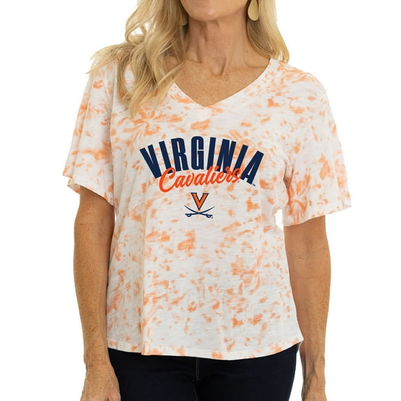 Women's White/Orange Virginia Cavaliers Faye Tie-Dye V-Neck T-Shirt
