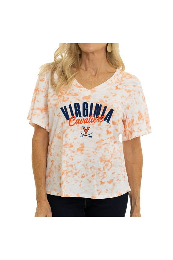 Women's White/Orange Virginia Cavaliers Faye Tie-Dye V-Neck T-Shirt