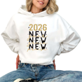 thumbnail image 1 of Women's White Oversized Hoodie 2026 New Year New Grace New Praise Gold Graphic Print Casual Pullover Hooded Sweatshirt S-2XL, 1 of 5