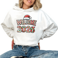 thumbnail image 1 of Women's White Oversized Hoodie Welcome 2026 Christmas Pattern Graphic Print Casual Pullover Hooded Sweatshirt S-2XL, 1 of 5