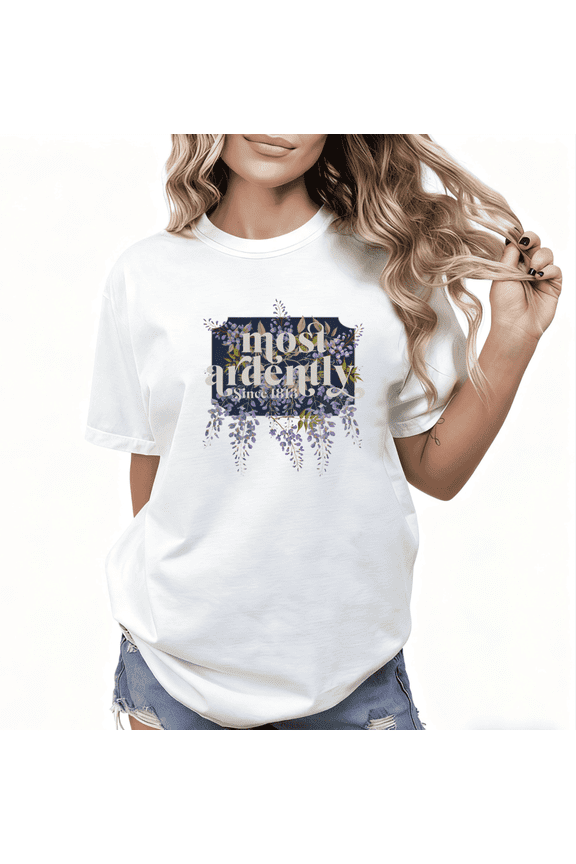 Women's White Oversized Print Tshirt Graphic Tees Shirts Classic Floral Most Ardently Motif Casual Loose Fit Tops S-5XL