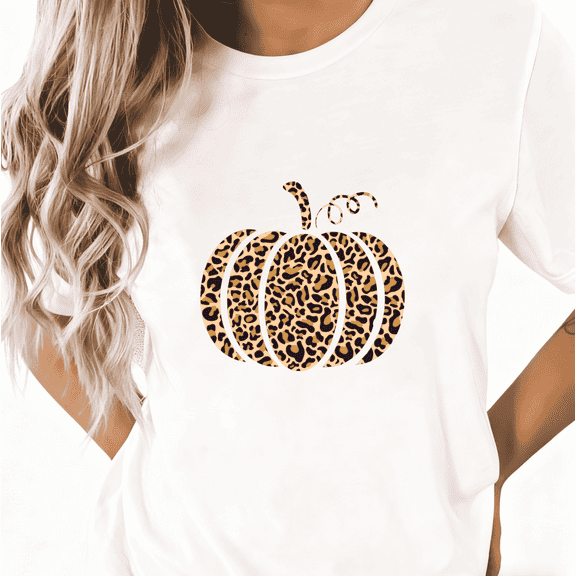 Women's White Oversized Print Tshirt Graphic Tees Shirts Leopard Pumpkin Motif Casual Loose Fit Tops S-5XL