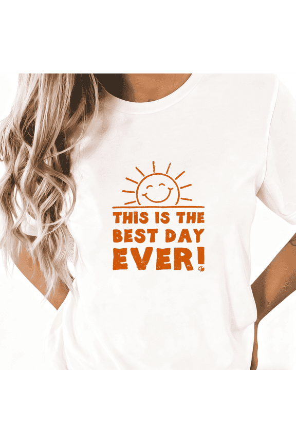 Women's White Oversized Print Tshirt Graphic Tees Shirts "This Is The Best Day Ever" Sun Motif Casual Loose Fit Tops S-5XL