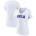thumbnail image 1 of Women's White Philadelphia 76ers Wordmark V-Neck T-Shirt, 1 of 3