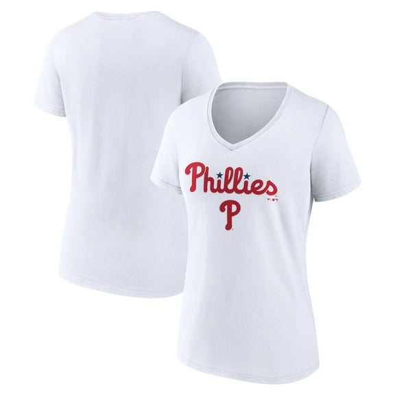 Women's White Philadelphia Phillies Team Lockup V-Neck T-Shirt