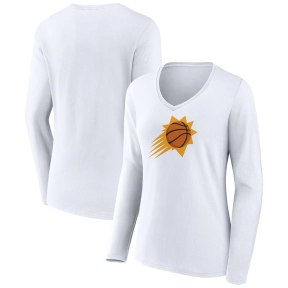 Women's White Phoenix Suns Logo Long Sleeve V-Neck T-Shirt