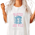 thumbnail image 1 of Women's White Pink Blue Wanted And Wild Cowgirl Print Tshirt Graphic Tees Shirts Western Casual Tops S-5XL, 1 of 5