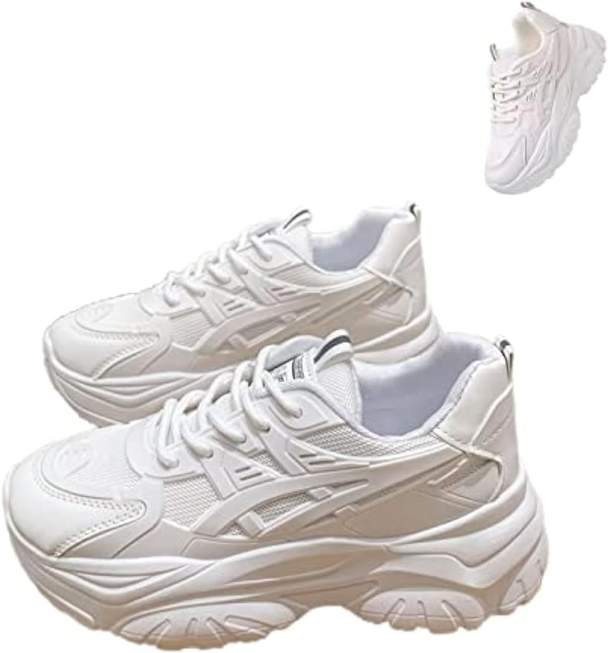 Platform Jogging Women's White Platform Mesh Dad Sneakers - Solid Color, Breathable ...