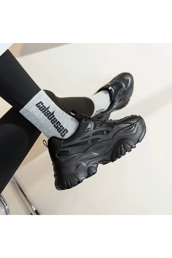 Women's White Platform Mesh Dad Sneakers - Solid Color, Breathable Heightening for Jogging & Walking