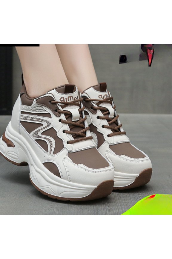 Women's White Platform Sneakers with Lift - Breathable Low-Top Dad Shoes, Round Toe & Brogue Collar/ Sole, Cushioning - - Casual Elevator Sneakes for Height Increase (Petite Friendly), Women Shoes
