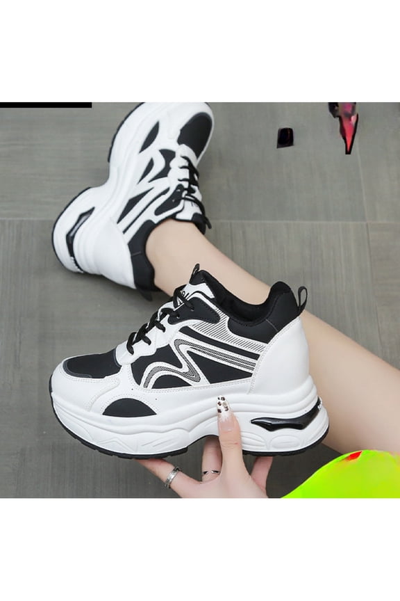 Women's White Platform Sneakers with Lift - Breathable Low-Top Dad Shoes, Round Toe & Brogue Collar/ Sole, Cushioning - - Casual Elevator Sneakes for Height Increase (Petite Friendly), Women Shoes