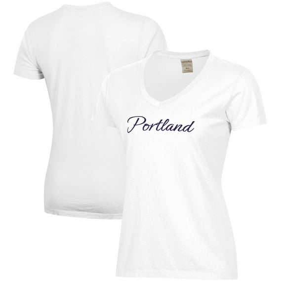 Women's White Portland Pilots Script Logo Comfort Wash V-Neck T-Shirt
