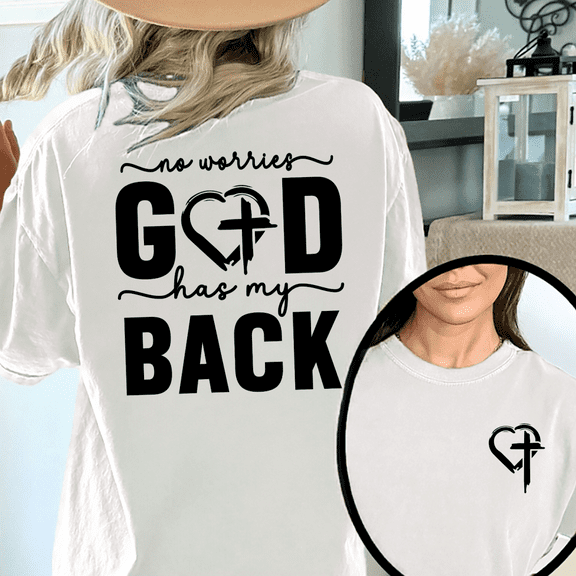 Women's White Print Tshirt Graphic Tees No Worries God Has My Back S-5XL Shirts Tops