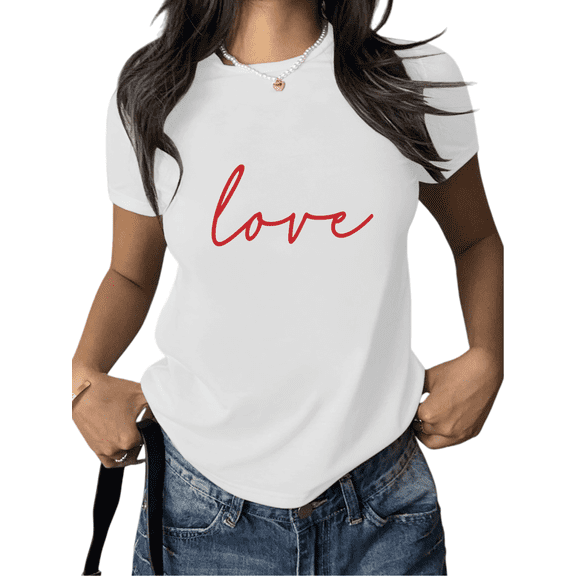 Women's White Print Tshirt Graphic Tees Script Love Pattern Shirts S-5XL Casual Valentine's cotton White Print Tshirt Graphic Tees Script Love Pattern Shirts S-5XL Casual Valentine's Day Daily Tops