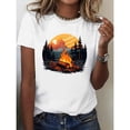 thumbnail image 1 of Women's White Print Tshirt Graphic Tees Shirts Camping Bonfire Outdoor Design Casual Tops S-5XL, 1 of 5