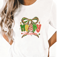 thumbnail image 1 of Women's White Print Tshirt Graphic Tees Shirts Merry Christmas Candy Bow Tree Print Tshirt Tops S-5XL, 1 of 5