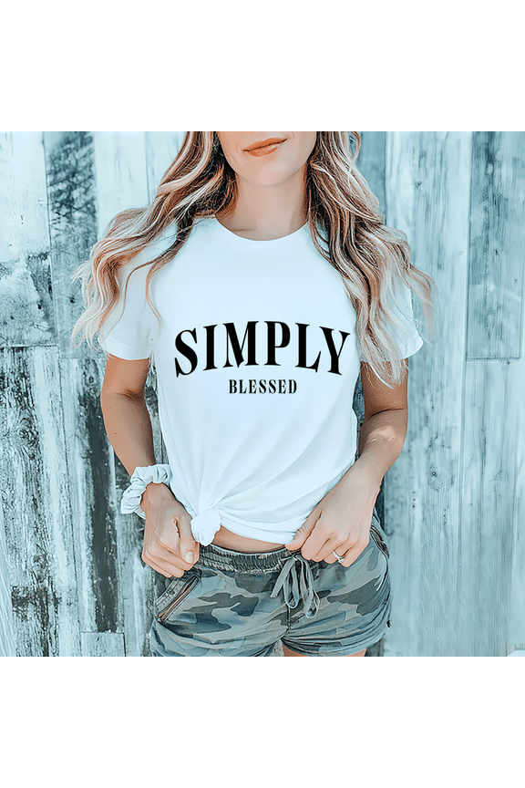 Women's White Print Tshirt Graphic Tees Simply Blessed Casual S-5XL Shirts Tops