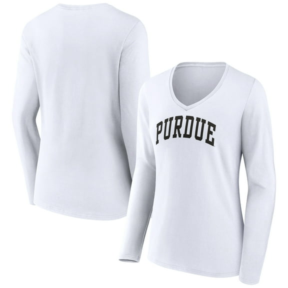 Women's White Purdue Boilermakers Basic Arch Long Sleeve V-Neck T-Shirt