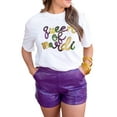 thumbnail image 1 of Women’s White 'Queen of Mardi' Sequin Letter Graphic T-Shirt for Festive Style | [ZhiHiMeRi] | (US 20-22)2XL, 1 of 5