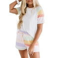 thumbnail image 1 of Women's White Rainbow Striped T-Shirt and Drawstring Shorts Set - [ZhiHiMeRi] | (US 12-14)L, 1 of 12