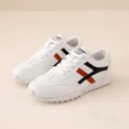 thumbnail image 1 of Women's White Retro Sneakers with Grey & Orange Stripes, Lace-Up Comfort Casual Shoes, 1 of 8