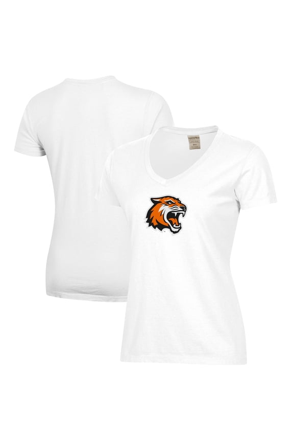 Women's White Rochester Institute of Technology Tigers Logo Comfort Wash V-Neck T-Shirt