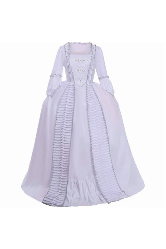 Women's White Rococo Ball Gown 22th Century Court Style Ruffle Elegant Historical Dress