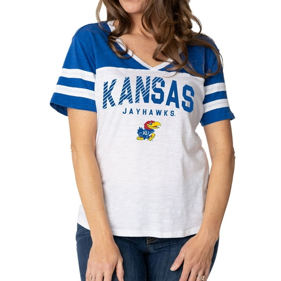 Women's White/Royal Kansas Jayhawks Silvey Color Block Jersey T-Shirt
