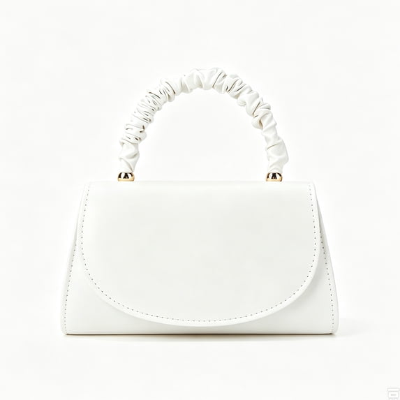 Women's White Ruched Handle Clutch Bag, Elegant Evening Purse for Wedding, Party, Prom and Formal Events
