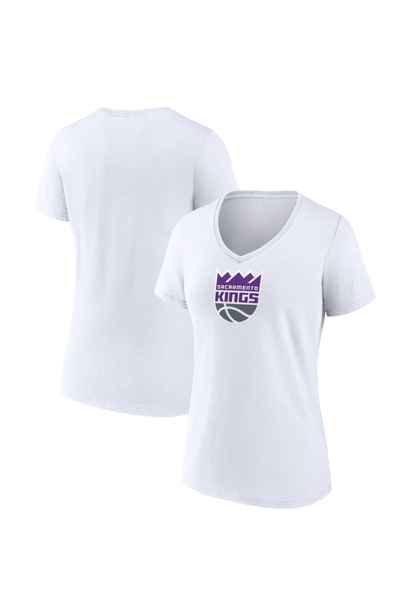 Women's White Sacramento Kings Logo V-Neck T-Shirt