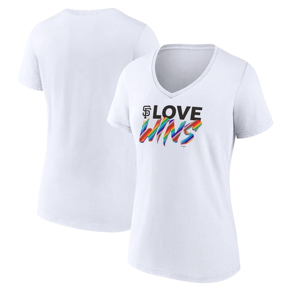 Women's White San Francisco Giants Love Wins V-Neck T-Shirt