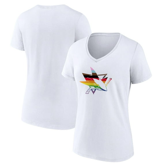 Women's White San Jose Sharks Team Pride Logo V-Neck T-Shirt