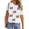 thumbnail image 1 of Women's White Sequin American Flag Patched Casual T-Shirt - Eye-Catching Summer Tee | [ZhiHiMeRi] | (US 20-22)2XL, 1 of 8