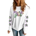 thumbnail image 1 of Women's White Sequin Mardi Gras Graphic Pullover Sweatshirt with Star Sleeve Design - [ZhiHiMeRi] | (US 20-22)2XL, 1 of 6