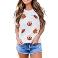 thumbnail image 1 of Women's White Sequined Pumpkin Leaves Fall Vibe Graphic T-Shirt | [ZhiHiMeRi] | 2XL, 1 of 8