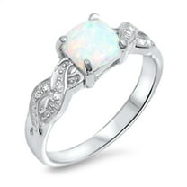Women's White Simulated Opal Infinity Knot Clear CZ Ring 925 Sterling Silver Female Size 7