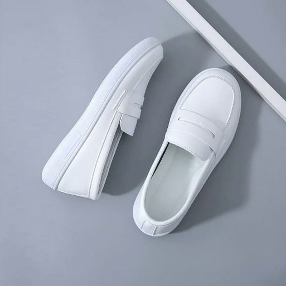 Women's White Slip-On Loafers with Heart Detail, Comfortable Casual Flat Shoes, Breathable Daily Wear Shoes for Women
