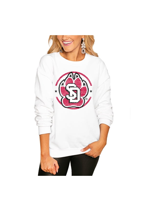 Women's Gameday Couture White South Dakota Coyotes End Zone Oversized Sweatshirt