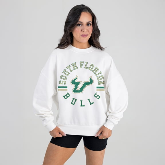 Women's Gameday Couture White South Florida Bulls Oversized Vintage Days Perfect Crew Sweatshirt