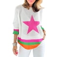 thumbnail image 1 of Women's White Star Pattern Colorblock Striped Edge Drop Shoulder Sweater | [ZhiHiMeRi] | (US 12-14)L, 1 of 12