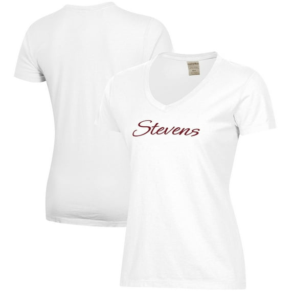 Women's White Stevens Institute of Technology Ducks Script Logo Comfort Wash V-Neck T-Shirt