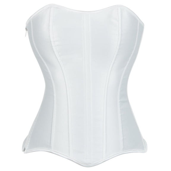 Women's White Strapless Corset Top Bustier, Elegant Satin Overbust Shapewear for Party, Wedding, Evening Outfits