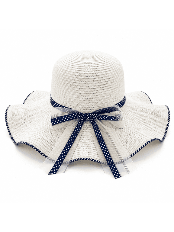 Women's White Summer Straw Beach Bucket Hat with Ribbon Bow - Perfect for Summer Days