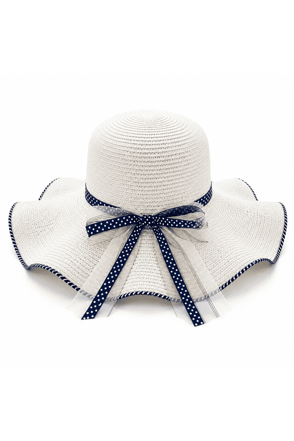 Women's White Summer Straw Beach Bucket Hat with Ribbon Bow - Perfect for Summer Days