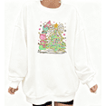 thumbnail image 1 of Women's White Sweatshirt Graphic Tees Shirts "Pastel Snowman Stack & Bow Tree" Whimsical Art Design Tops S-3XL, 1 of 5