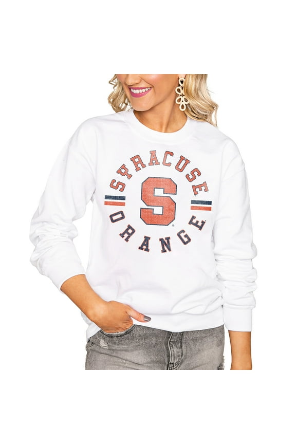 Women's Gameday Couture White Syracuse Orange Oversized Vintage Days Perfect Crew Sweatshirt