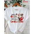 thumbnail image 1 of Women's White T-Shirt Graphic Tees "Just a Girl Who Loves Christmas" Hot Cocoa & Treats Holiday Design Shirts S-5XL Casual Daily Tops, 1 of 5