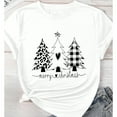 thumbnail image 1 of Women's White T-Shirt Graphic Tees "Merry Christmas" Patterned Christmas Trees Holiday Design Shirts S-5XL Casual Daily Tops, 1 of 5