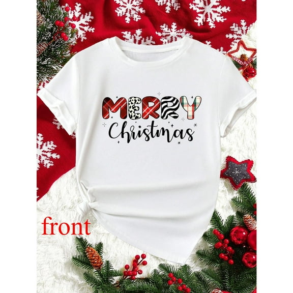 Women's White T-Shirt Graphic Tees "Merry Christmas" Patterned Lettering Holiday Design Shirts S-5XL Casual Daily Tops