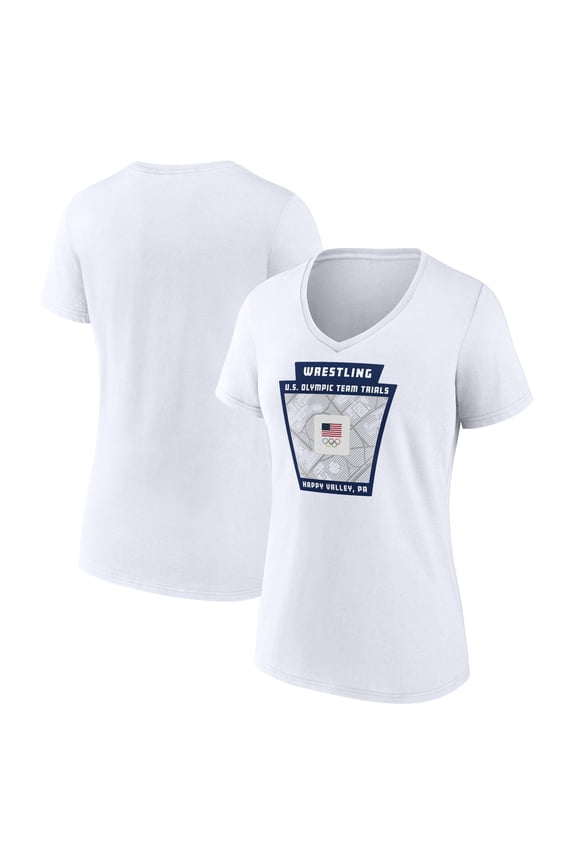 Women's  White Team USA U.S. Olympic Team Wrestling Trials Keystone Map V-Neck T-Shirt